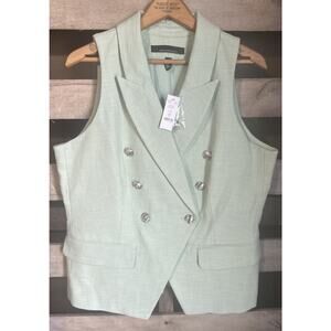 NWT WHBM Size 14 Sage Mint Green Tweed Studio Vest Silver Button Closure